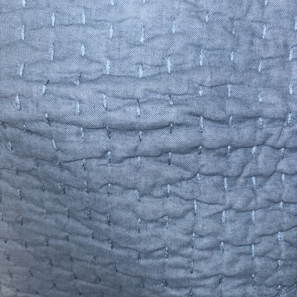 Pottery Barn Pick-Stitch Blue Pillow Case Sham Quilted Cotton Linen Large Hanna